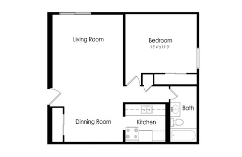a floor plan of a 1 bedroom apartment